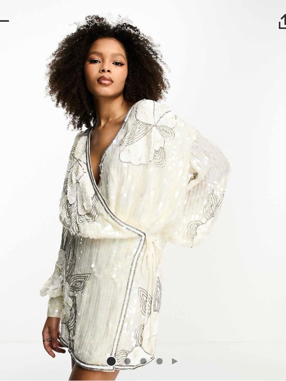 ASOS Ivory Sequin Embroidered Wrap Mini Dress